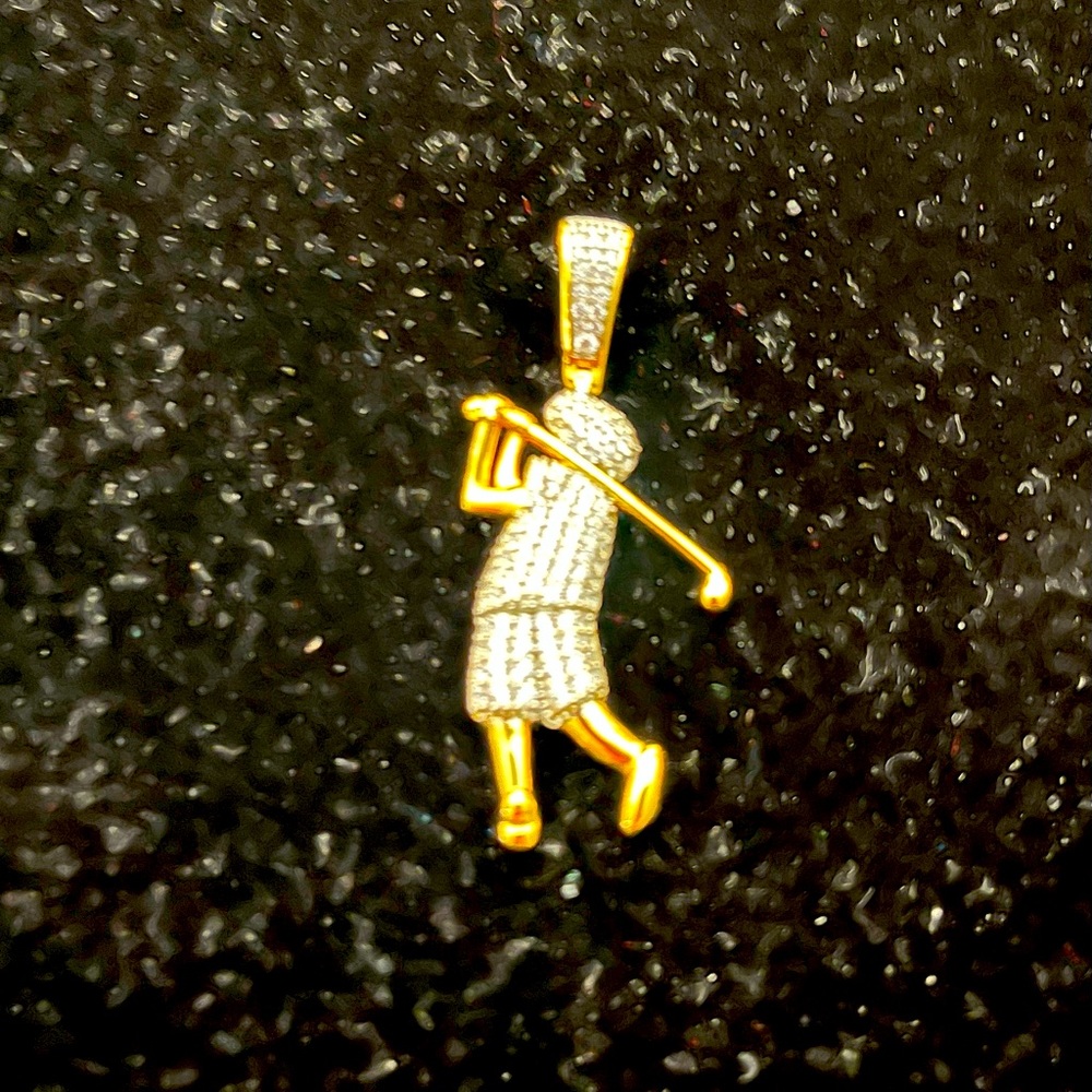 Rare hip ho golf 925 gold and silver necklace